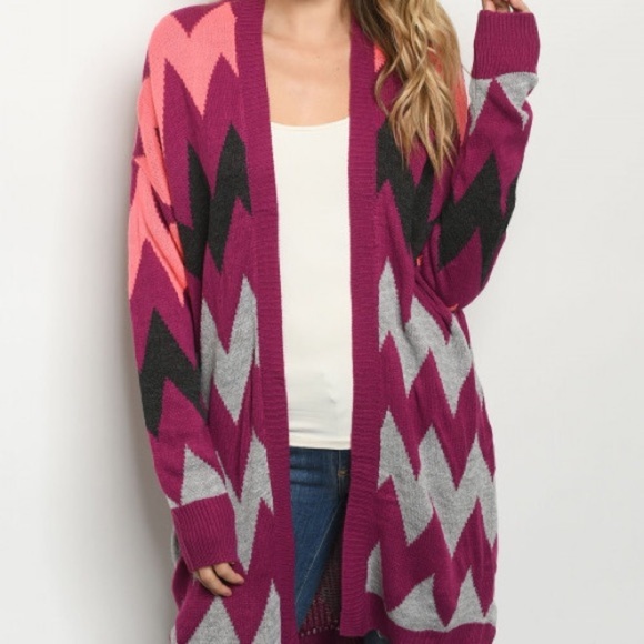 LOVE MAGENTA GREY LONG SLEEVE OPEN CARDIGAN - Picture 4 of 7